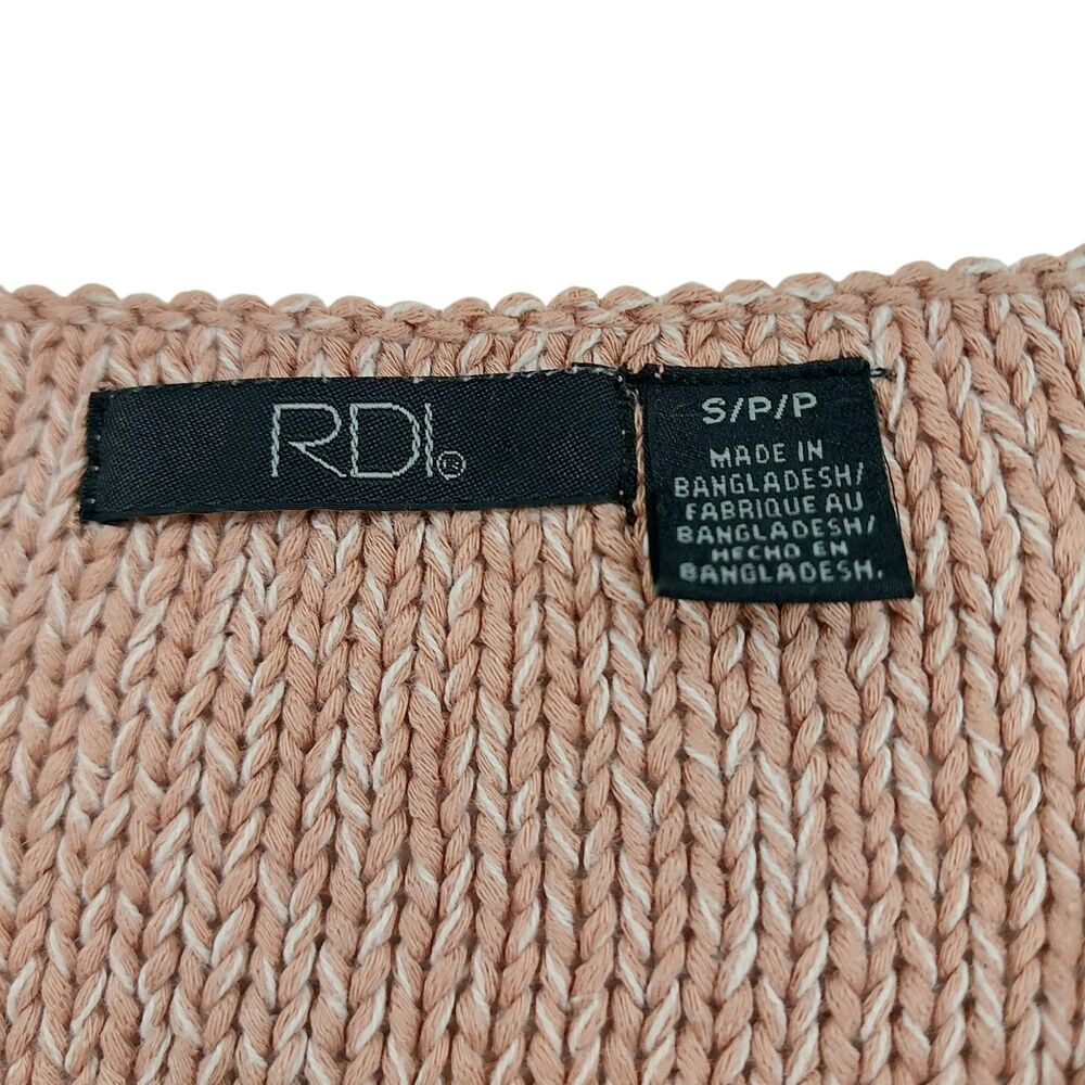 RDI Sweater Womens Small Pink Beige V-Neck Faux Suede Elbow Patch Knit Fall - Picture 7 of 11